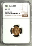 2025 GOLD 1/10 OZT AMERICAN EAGLE COIN NGC MS 69
