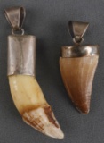 LOT 2 BEAR TOOTH & STERLING SILVER MONTED PENDANTS