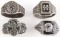 4 WWII GERMAN THIRD REICH SS NSDAP SILVER RINGS