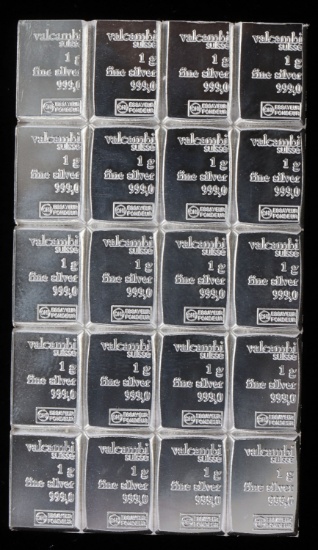 20 1 GRAM VALCAMBI SUISSE BAR INGOT LOT