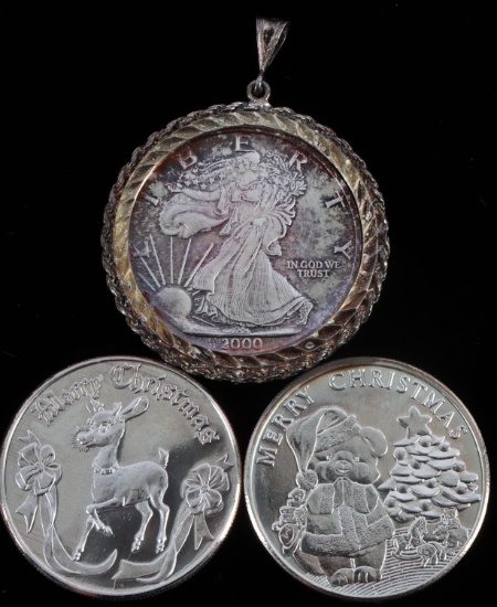 3 .999 FINE 1 OZT OUNCE SILVER ROUNDS 1 A PENDANT