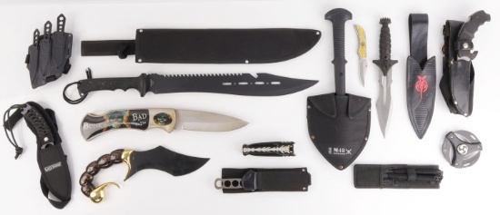 LARGE LOT 12 TACTICAL BLADES MASTER CUTLERY ETC