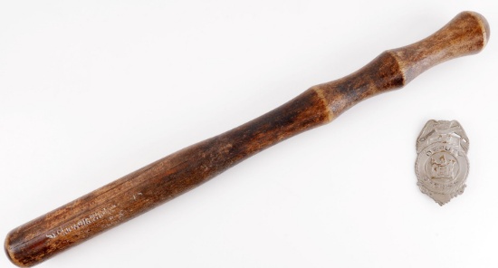 OBSOLETE DEPUTY SHERIFF BADGE & WOOD TRUNCHEON