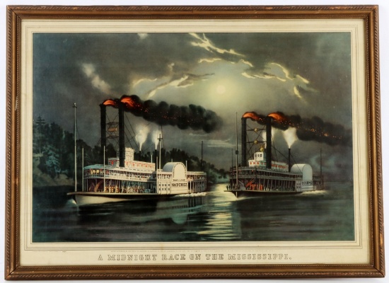 MIDNIGHT RACE ON THE MISSISSIPPI CURRIER & IVES