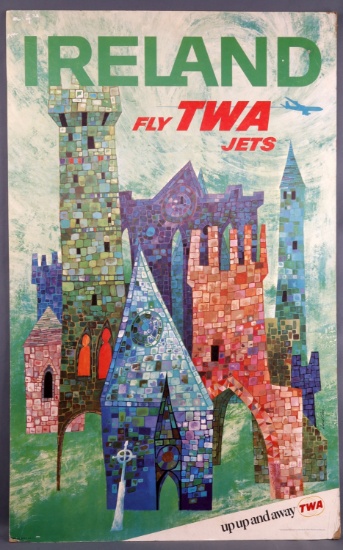 DAVID KLEIN TWA IRELAND SWITZERLAND TRAVEL POSTER