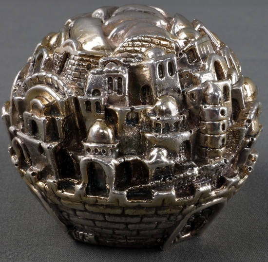 SAM PHILIPE SIGNED 925 STERLING GLOBE OF JERUSALEM