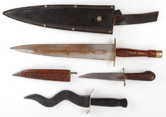 3 UNUSUAL ASIAN KNIVES KRIS BLADE HANDCARVED WOOD