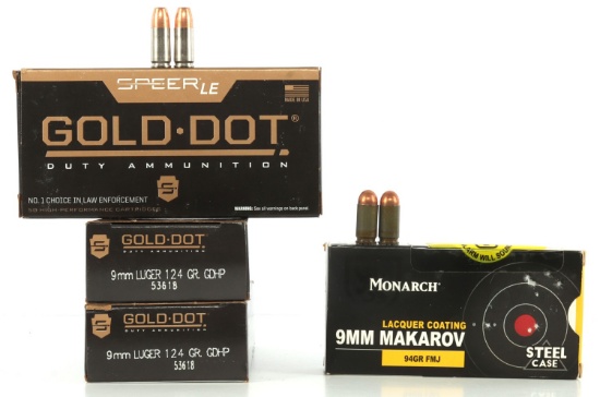200 ROUNDS 9MM MAKAROV 94 GR & GOLD DOT 124 GR