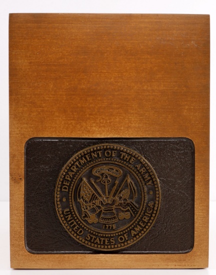 U.S. ARMY SEAL ON 5 1/2 X 6 1/2 INCH BRASS PLINTH
