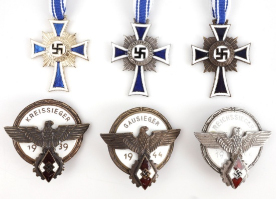 LOT OF 6 WWII THIRD REICH BADGE & MEDALS HJ ETC