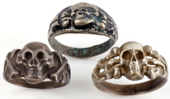 LOT OF 3 WWII GERMAN SS TOTENKOPF RINGS
