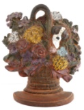 10.75 INCH CAST IRON DOOR STOP DOGGY IN BASKET