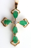 14KT YELLOW GOLD AND EMERALD CROSS PENDANT