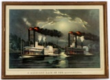 MIDNIGHT RACE ON THE MISSISSIPPI CURRIER & IVES