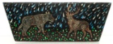 FOLK ART PAINTING MOUNTAIN WOLF & DEER ON WOOD