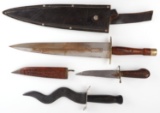 3 UNUSUAL ASIAN KNIVES KRIS BLADE HANDCARVED WOOD