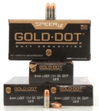 200 ROUNDS 9MM LUGER 124 GRAIN SPEER GOLD DOT AMMO