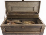 WWII WOOD AMMO BOX W ENTRENCHING TOOL CANTEENS
