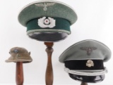 LOT 3 WWII GERMAN SS & HEER VISOR CAP W MINI M43