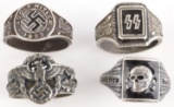 4 WWII GERMAN THIRD REICH SS NSDAP SILVER RINGS
