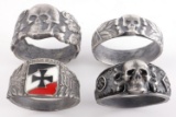4 WWII GERMAN THIRD REICH SS NSDAP SILVER RINGS