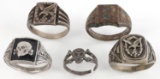 LOT OF 5 WWII GERMAN RINGS SS TOTENKOPF LUFTWAFFE
