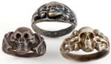 LOT OF 3 WWII GERMAN SS TOTENKOPF RINGS