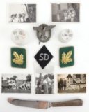 WWII GERMAN MISC LOT PHOTOS BADGE COLLAR TABS