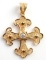 18K GOLD FILIGREE CROSS PENDANT W SIMULANT STONE