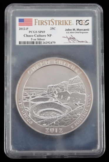 2012 25C 5 OUNCE SILVER COIN PCGS FIRST STRIKE