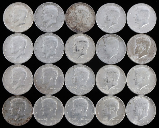 1964 90% SILVER KENNEDY HALF DOLLAR LOT $10 FACE