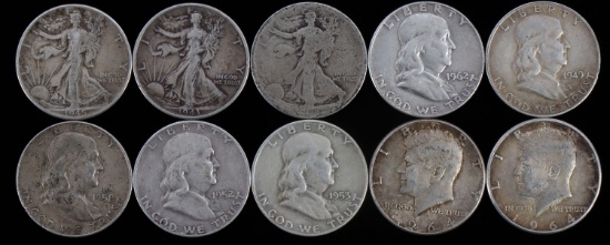90% SILVER KENNEDY WALKER FRANKLIN HALF $5 FACE