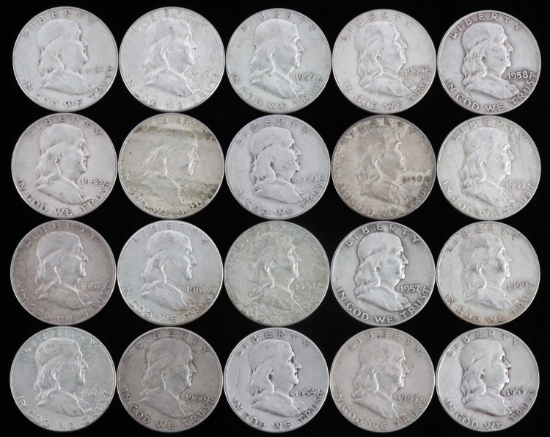 LOT OF 90% SILVER FRANKLIN HALF DOLLARS $10 FACE
