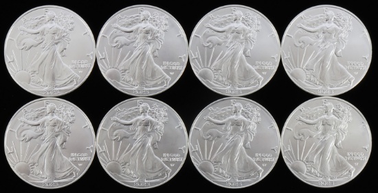 LOT OF 8 2023 SILVER 1 OZT AMERICAN EAGLE BU COINS