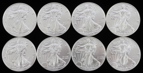 LOT 8 SILVER AMERICAN EAGLE .999 FINE 1 OZT COINS