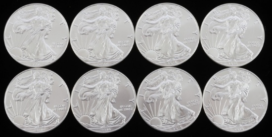 2016 8 SILVER AMERICAN EAGLE .999 FINE 1 OZT COINS