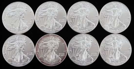 2016 8 SILVER AMERICAN EAGLE .999 FINE 1 OZT COINS