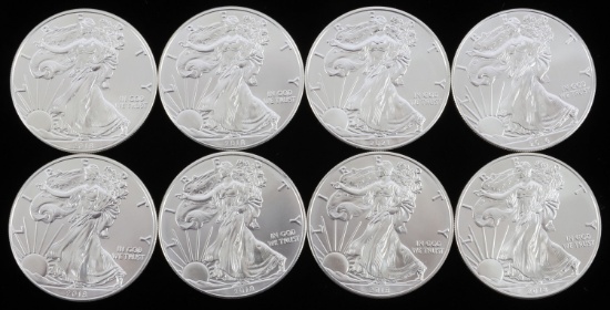 LOT 8 SILVER AMERICAN EAGLE .999 FINE 1 OZT COINS