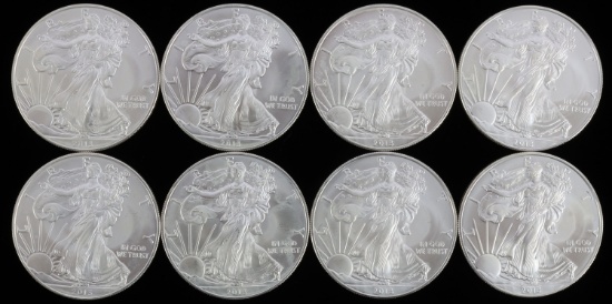LOT OF 8 2013 SILVER AMERICAN EAGLE 1 OZT COINS