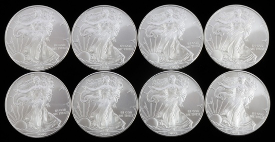 LOT OF 8 2009 1 OZT SILVER AMERICAN EAGLE COINS