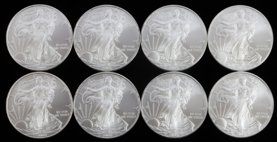 LOT OF 8 2009 1 OZT SILVER AMERICAN EAGLE COINS