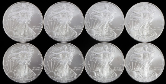 LOT OF 8 2009 1 OZT SILVER AMERICAN EAGLE COINS