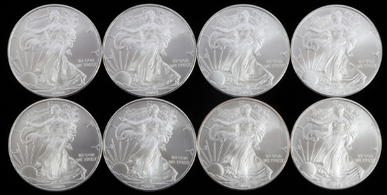 LOT OF 8 2009 1 OZT SILVER AMERICAN EAGLE COINS