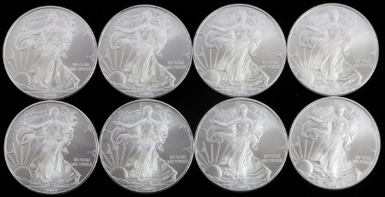 LOT 8 2009 1 OZT OUNCE SILVER AMERICAN EAGLE COINS