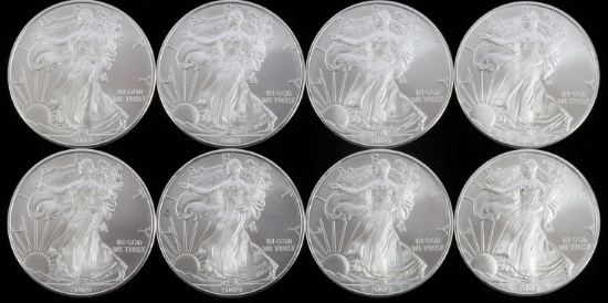 LOT OF 8 1 OZT OUNCE SILVER AMERICAN EAGLE COINS