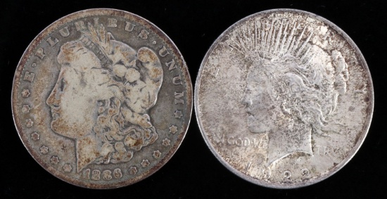 1922 PEACE & 1886 O MORGAN SILVER DOLLAR COIN LOT
