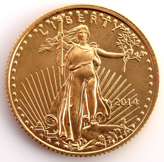 2014 GOLD 1/10 OZT OUNCE AMERICAN EAGLE BU COIN