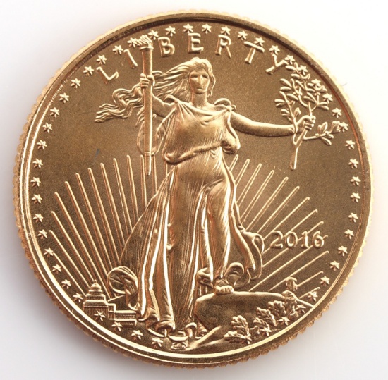 2016 GOLD 1/10 OZT OUNCE AMERICAN EAGLE BU COIN