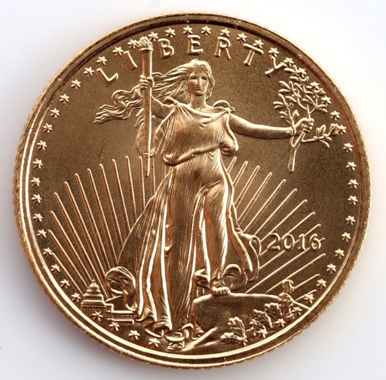 2016 GOLD 1/10 OZT OUNCE AMERICAN EAGLE BU COIN