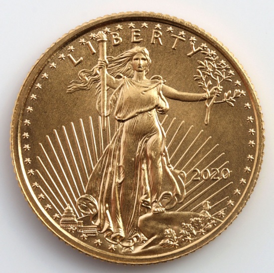 2020 GOLD 1/10 OZT OUNCE AMERICAN EAGLE BU COIN